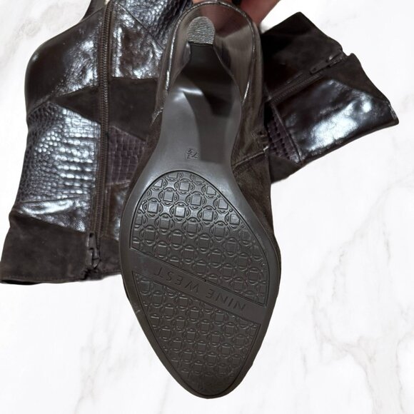 Nine West Women's Brown Leather Patchwork Heeled Calf Booties, Size 7.5 - Picture 4 of 5